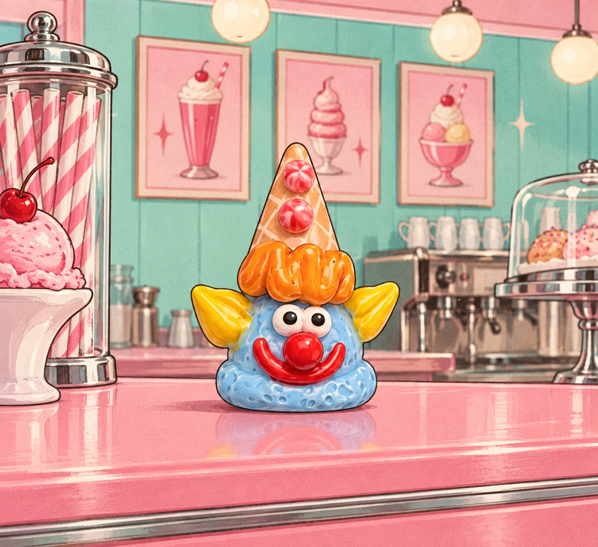Alfie Ice Cream Cone Clown Charm Necklace