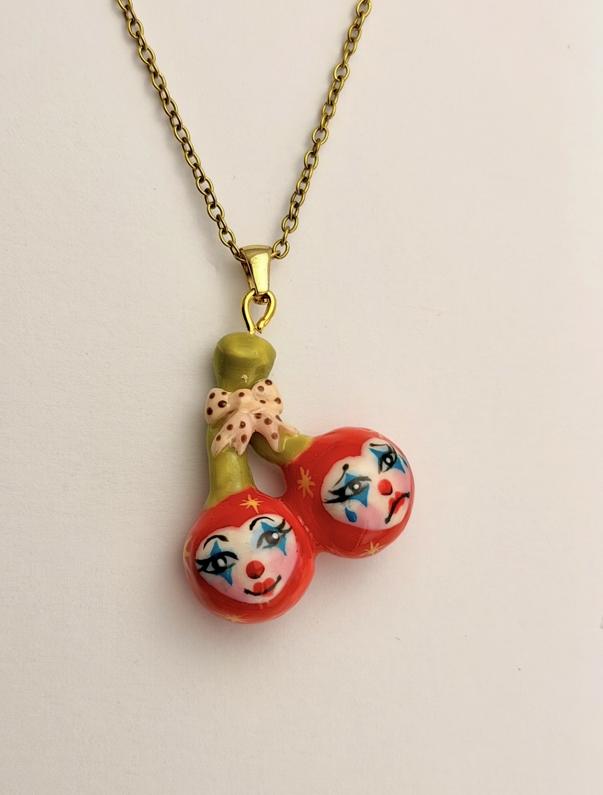Thelma & Velma Cherry Clown Twins Necklace