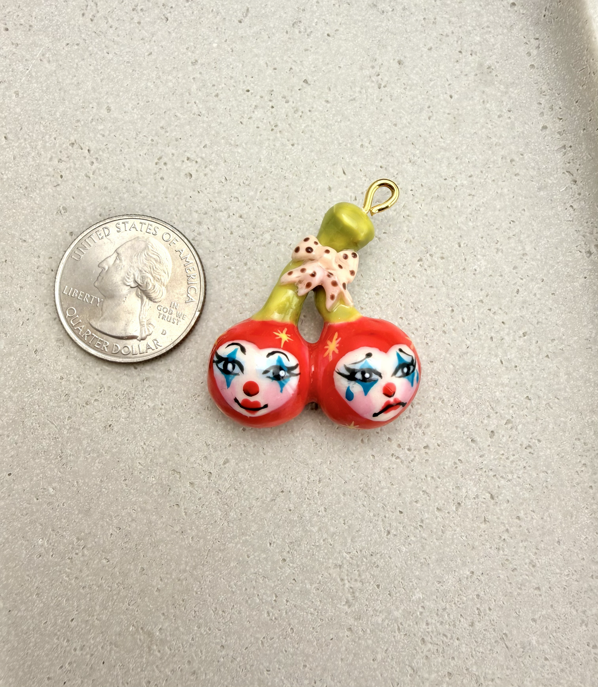Thelma & Velma Cherry Clown Twins Necklace