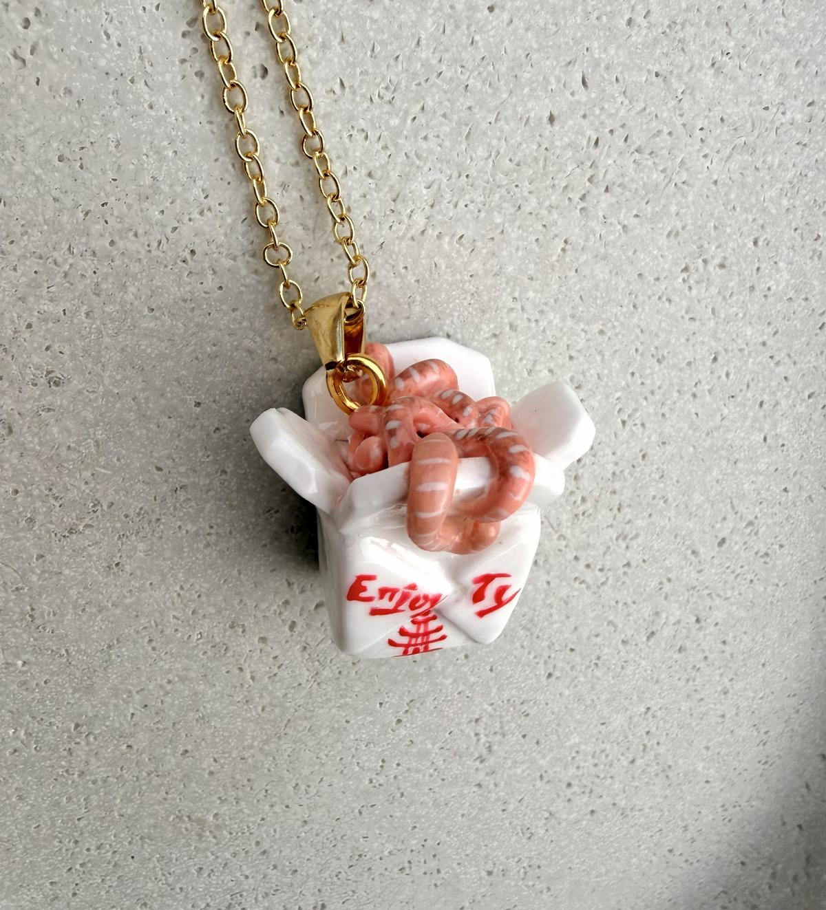 "They're Just Noodles, Michael" Handmade Takeout Box Charm Necklace